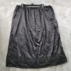 Vintage Nylon Skirt Womens 26/28 Black‎ Nylon Sheer Lace Trim Cute Antron III